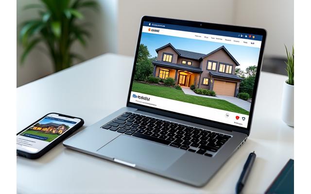 Laptop met succesvolle online advertenties voor een woning, zoekmachineresultaten